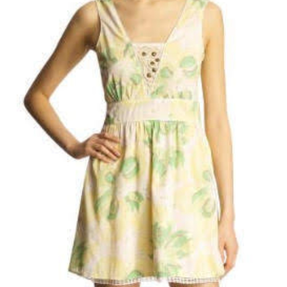 Free People Yellow Floral Cross Back Cotton Dress